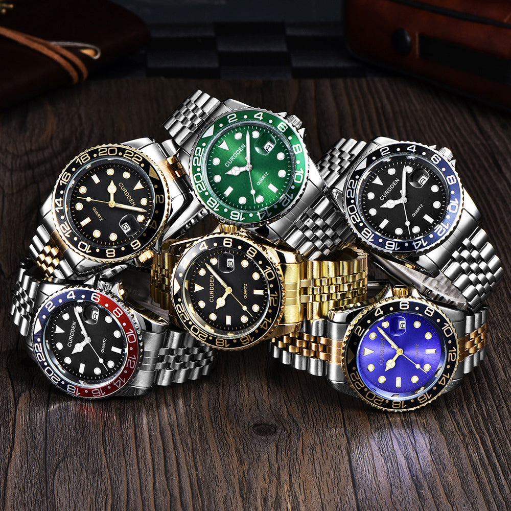 Men's Hip-Hop Steel Quartz Watch with Calendar