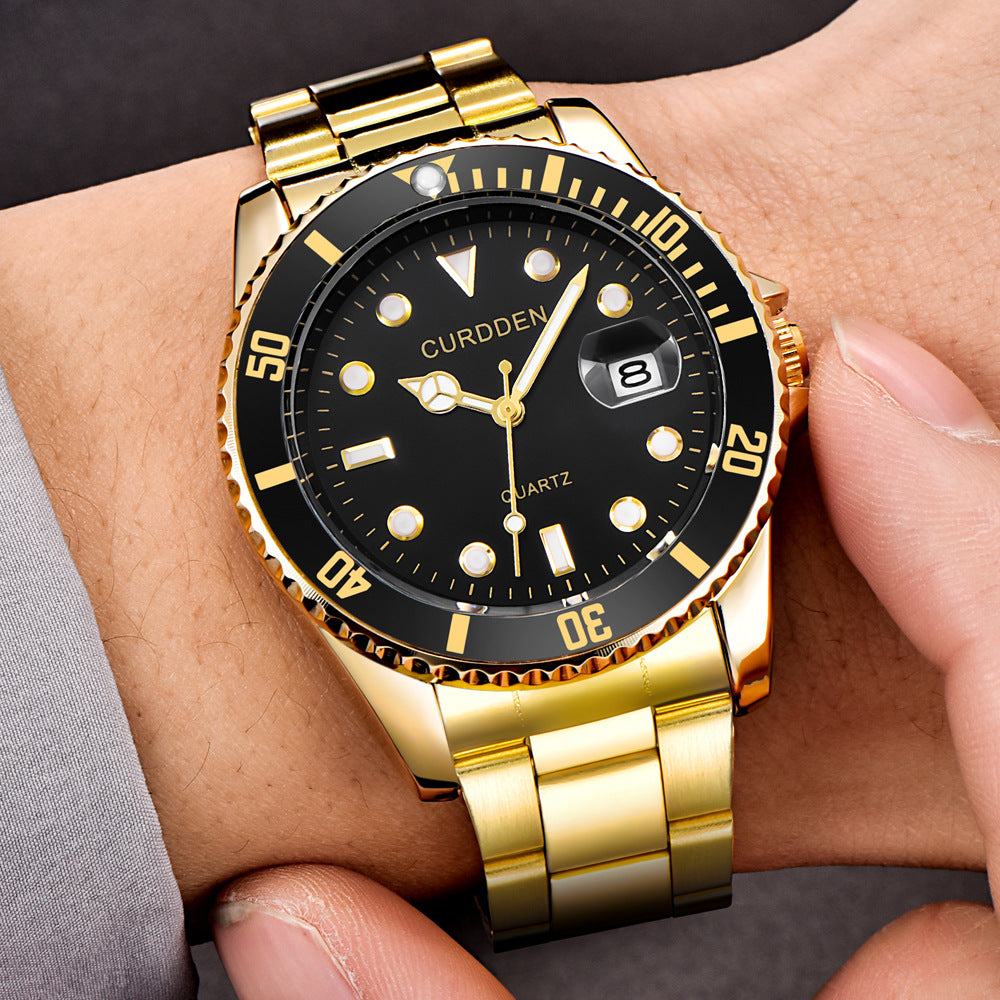 Men's Hip-Hop Steel Quartz Watch with Calendar