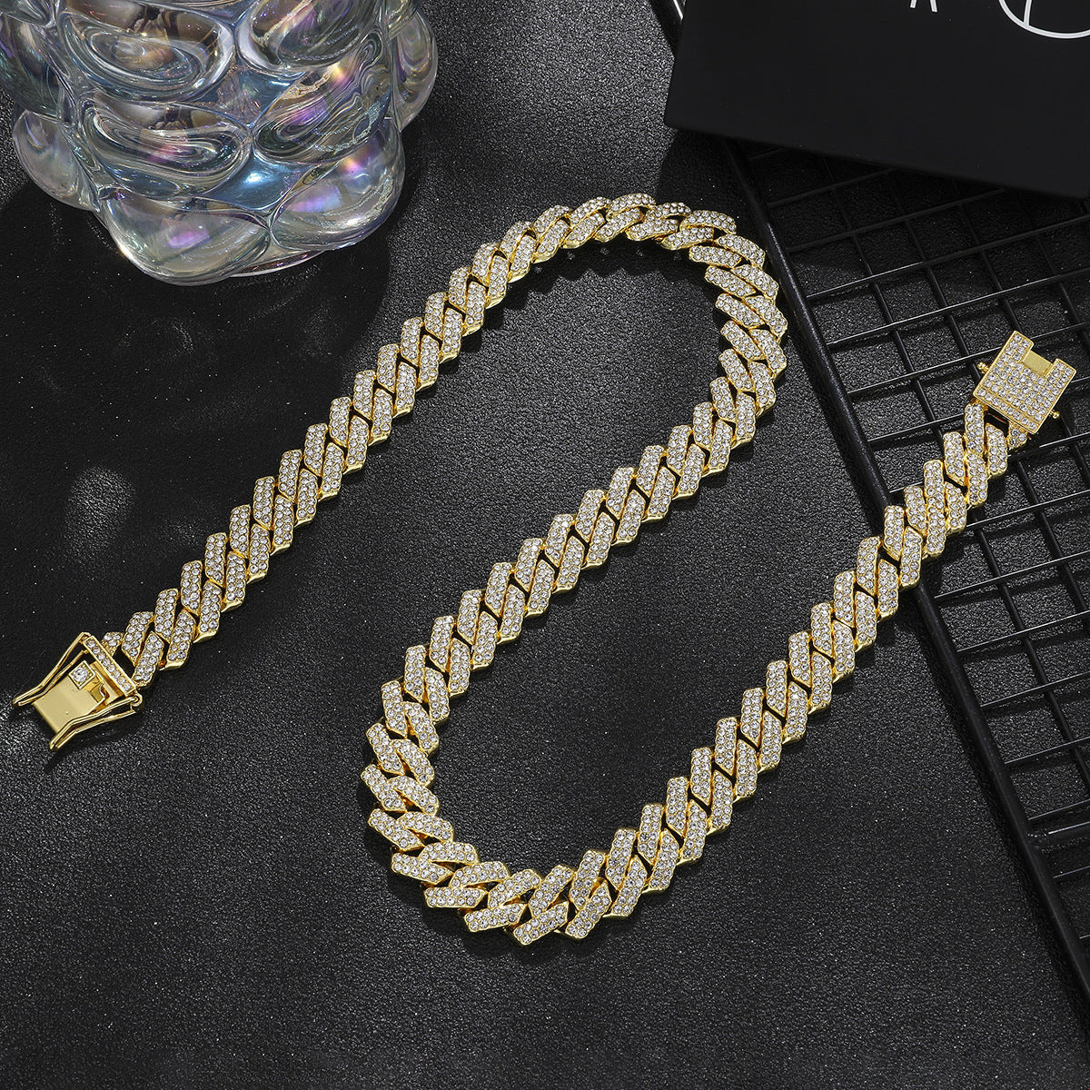 16-Piece Diamond Watch & Cuban Bracelet Set