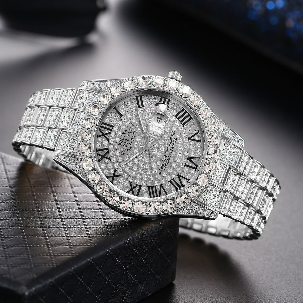 16-Piece Diamond Watch & Cuban Bracelet Set