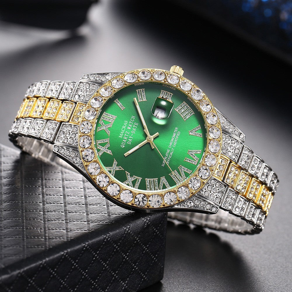16-Piece Diamond Watch & Cuban Bracelet Set