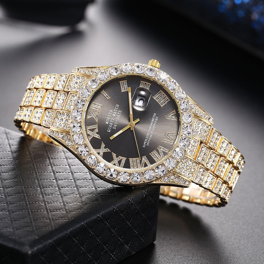 16-Piece Diamond Watch & Cuban Bracelet Set