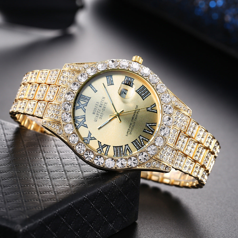 16-Piece Diamond Watch & Cuban Bracelet Set