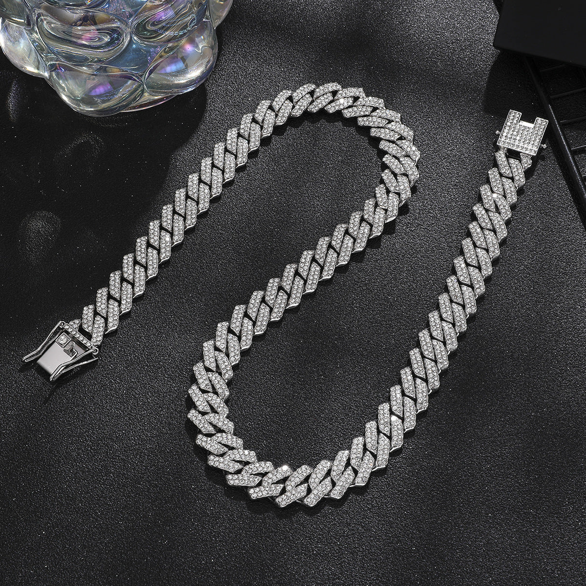 16-Piece Diamond Watch & Cuban Bracelet Set