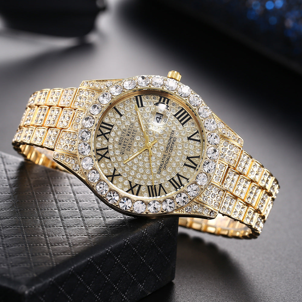 16-Piece Diamond Watch & Cuban Bracelet Set
