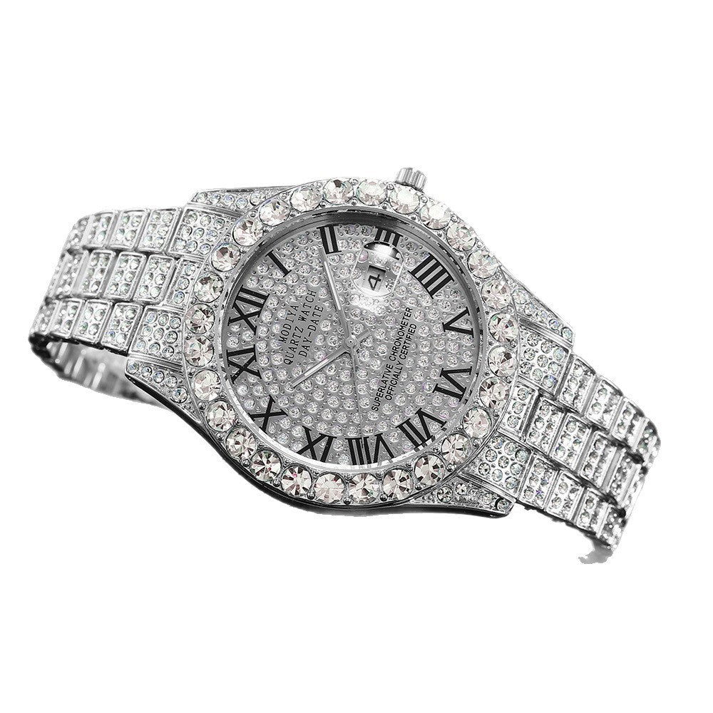 16-Piece Diamond Watch & Cuban Bracelet Set