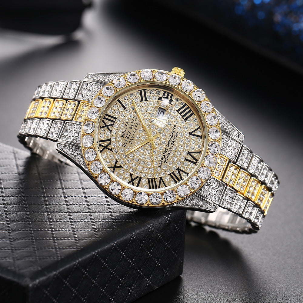 16-Piece Diamond Watch & Cuban Bracelet Set