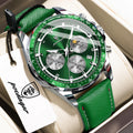 POEDAGAR Men's Chronograph Quartz Watch, Leather Band & Luminous Hands