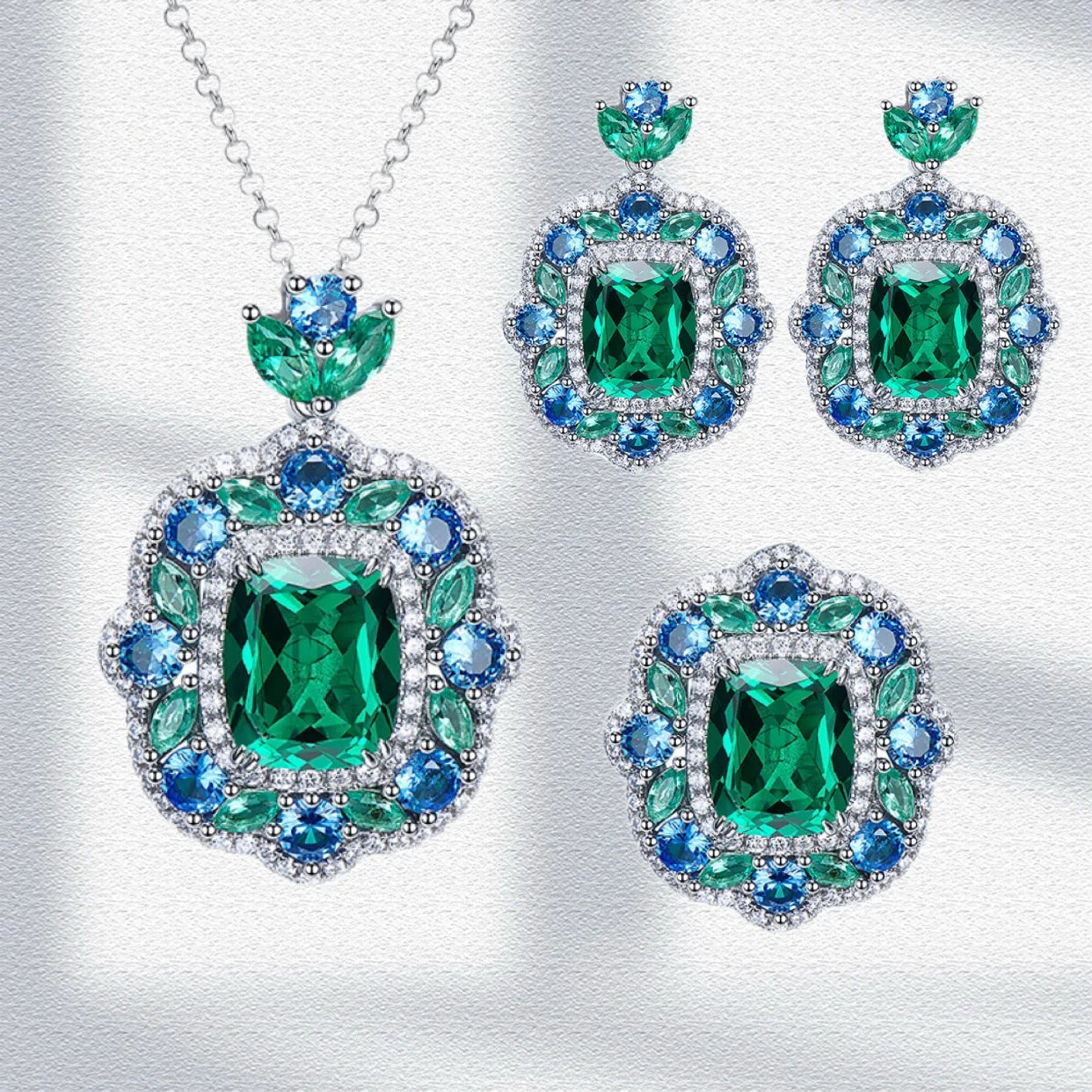 Lab Emerald Jewelry Set – S925 Silver, Women's