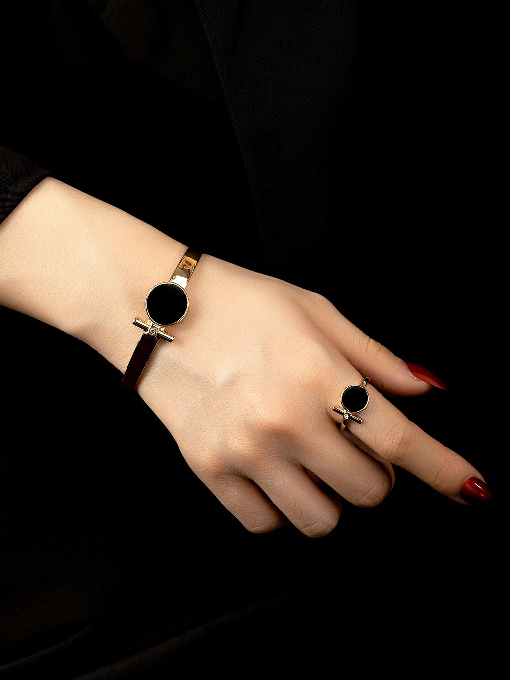 Layered Bracelet & Ring Set, Gold-Tone