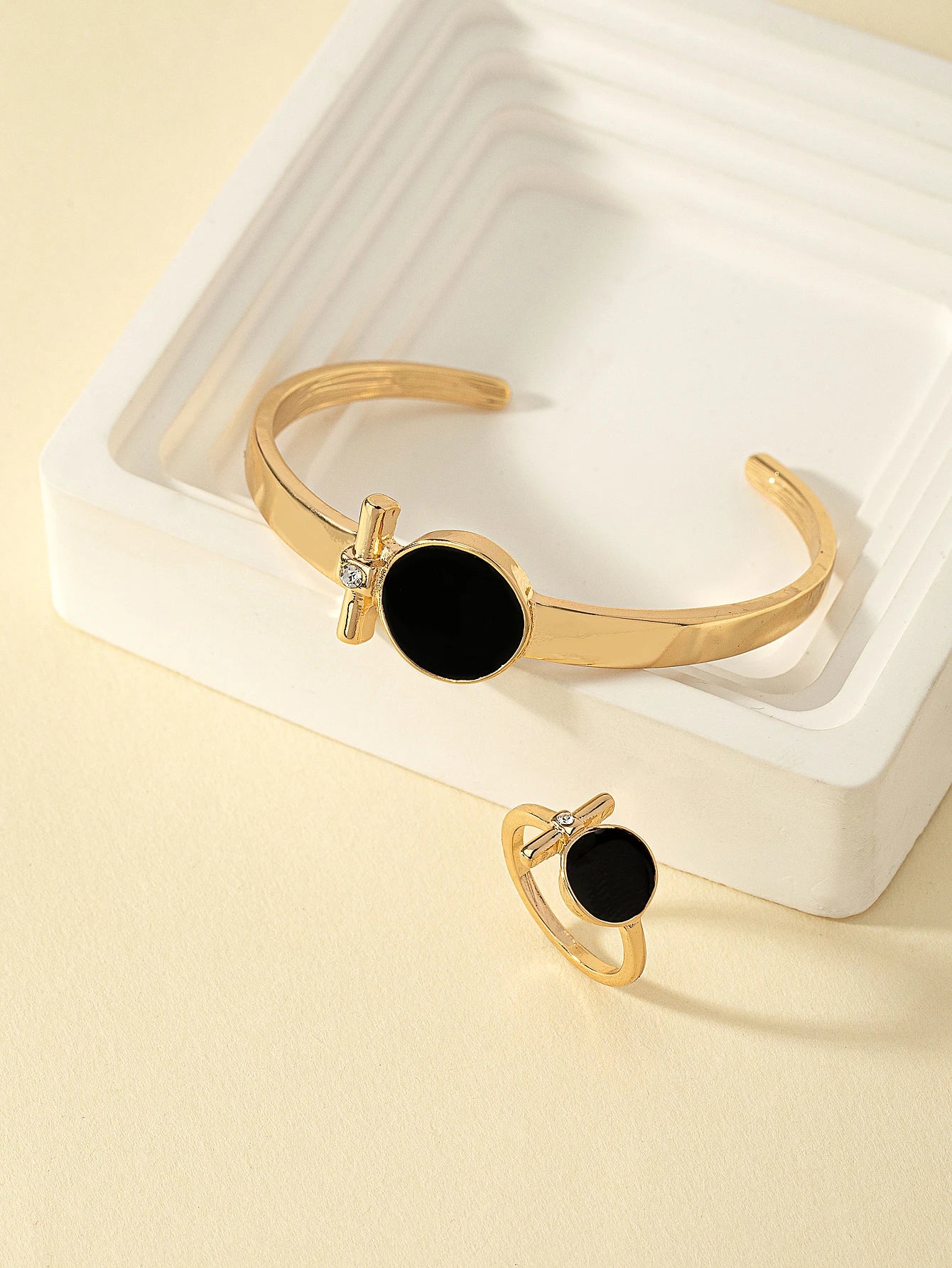 Layered Bracelet & Ring Set, Gold-Tone