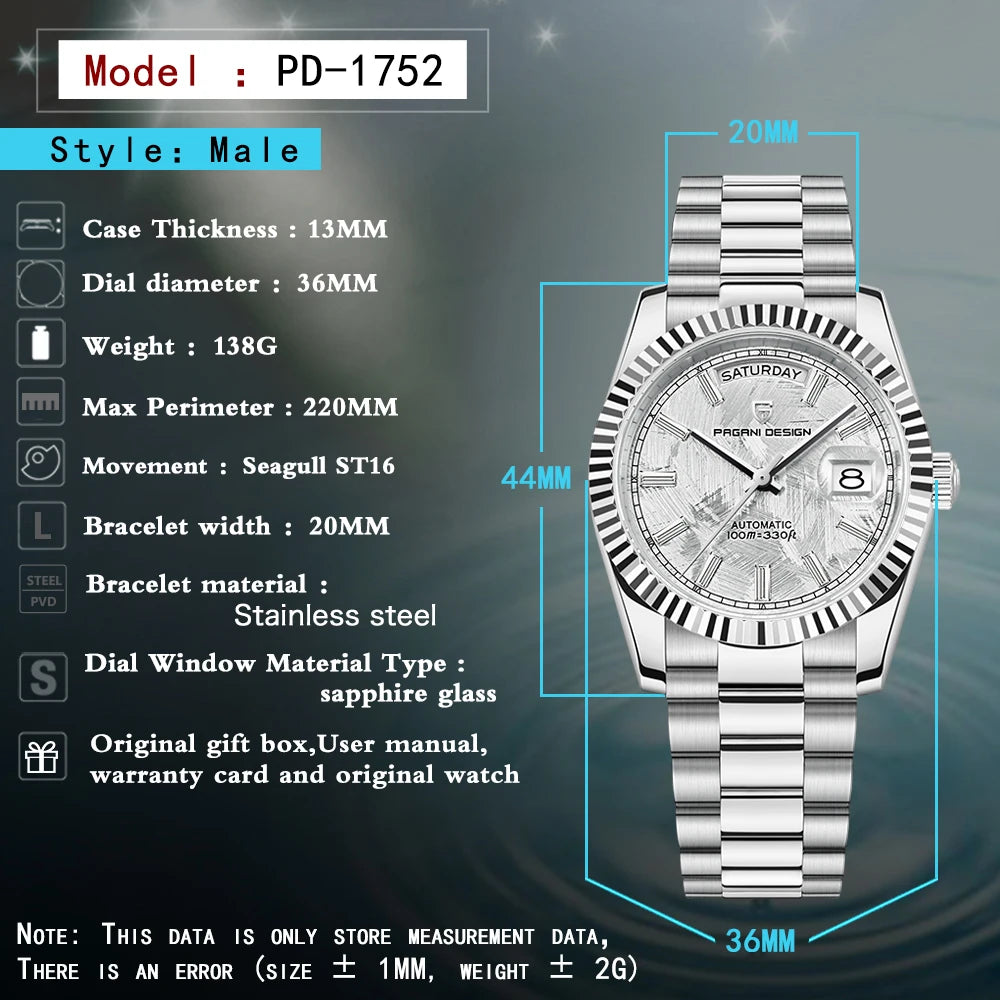 PAGANI DESIGN Automatic Watch — Double Calendar, Sapphire Crystal